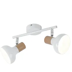 Deckenleuchte Spot 2 Flammig Deckenstrahler weiß Deckenlampe 2 Spots, Fernbedienung dimmbar, schwenkbar, Holzoptik, 2x RGB LED 4,8 W 470Lm, L 35,5 cm