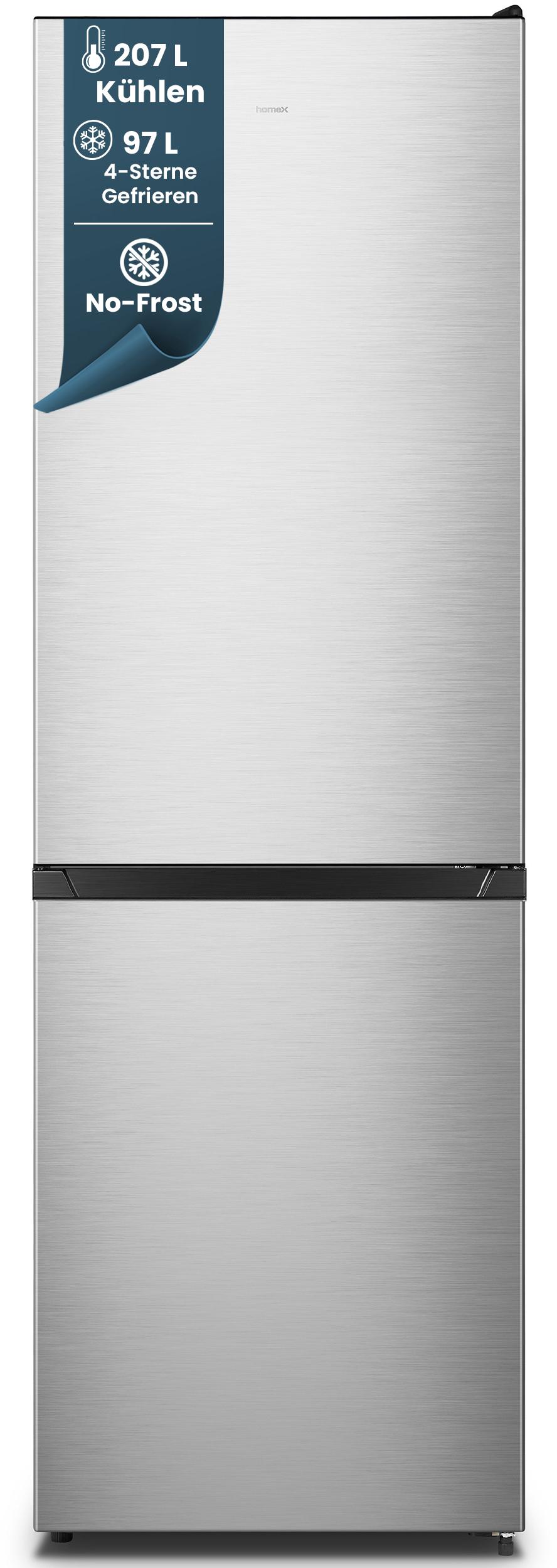homeX Kühlschrank mit Gefrierfach No Frost, Kühl-Gefrier-Kombination freistehend, groß - 304 Liter, , CFSN3041A-S