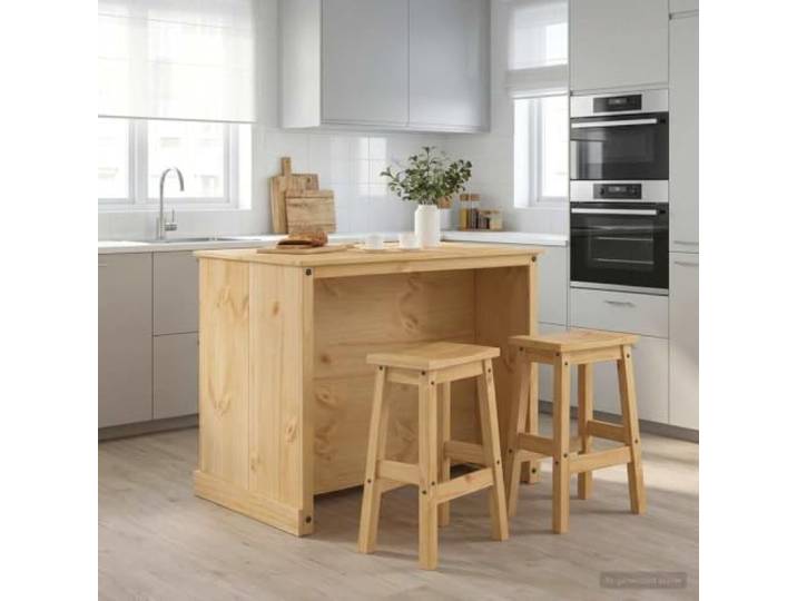 TUERYAFEK Kücheninsel Set 3 STK. Honigwachs Kiefernholz 112 x 77 x 91,5 cm Massives Kiefernholz, natürliche Honigwachs-Oberfläche, Regale und Tür mit Knopfgriffen, flexible Nutzung, pflegeleicht