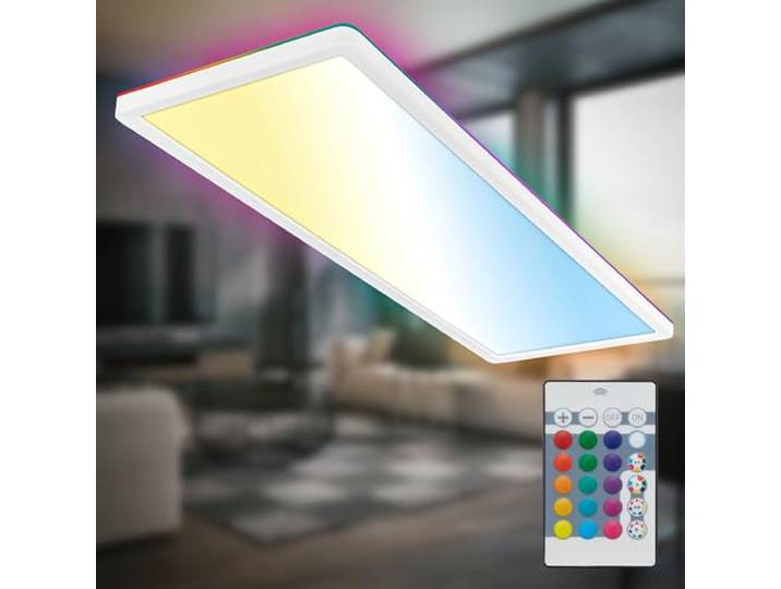 B.K.Licht - Plafonnier LED plat avec télécommande\, rétroéclairage RGBIC\, CCT\, intensité variable\, plafonnier salon\, panneau chambre d'enfant\, plafond\, 58x20x2\,5 cm\, blanc
