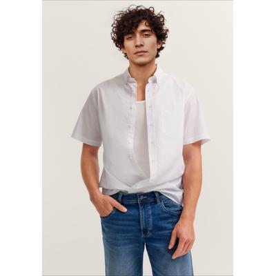 Kurzarmhemd BUGATTI, Herren, Gr. 4XL, Normalgrößen, weiß (10, weiß), Canvas, 100% Baumwolle, unifarben, normal, Hemden, Modern Fit mit Button-Down-Kragen