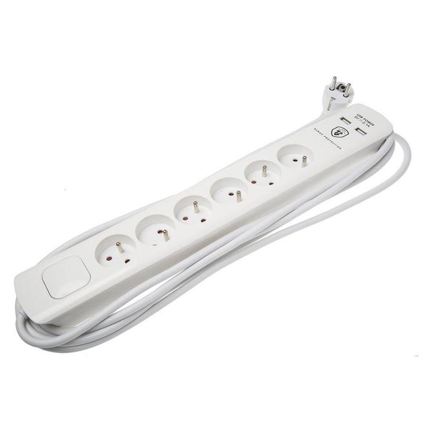 RS PRO Trailing Socket 6 NF +USB 5m switched (6x, CEE 7/7, 5 m) (1466749)