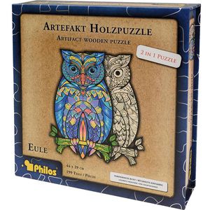 Philos Puzzle 9084, Artefakt 2 in 1 Eule, Holzpuzzle, ab 6 Jahre, 199 Teile