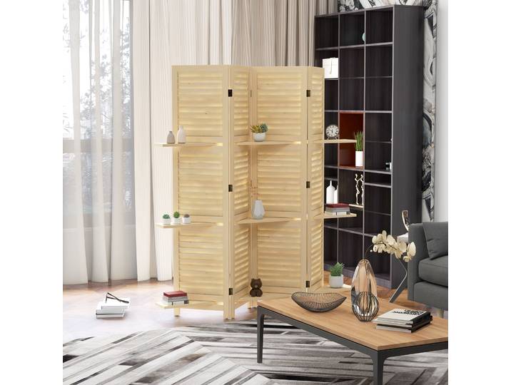 HOMCOM Paravent 4 Panneaux 160x170cm avec Étagères