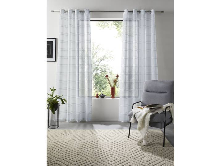 Gardine GOODPRODUCT Sirii , weiss (grün), B:140cm H:175cm, Polyester, Polyester, Gardinen, Gardine, Halbtransparent, angenehme Haptik, mit Streifen, modern