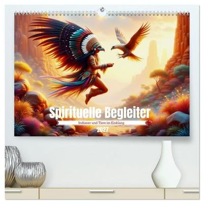 Spirituelle Begleiter - Indianer und Tiere im Einklang (hochwertiger Premium Wandkalender 2027 DIN A2 quer), Kunstdruck in Hochglanz