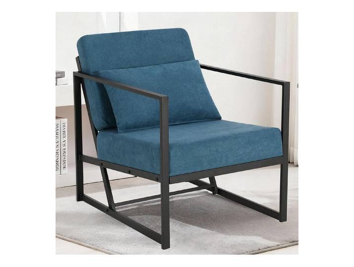 LuxusKollektion Cocktailsessel Sessel Cocktailsessel Polstersessel Leinen Eisengestell 1 Sitz Blau (1-St)