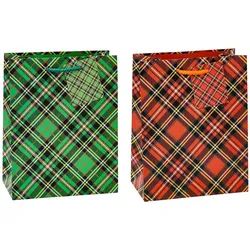 TSI Geschenktaschen Tartan rot & grün, 26,0 x 32,0 cm