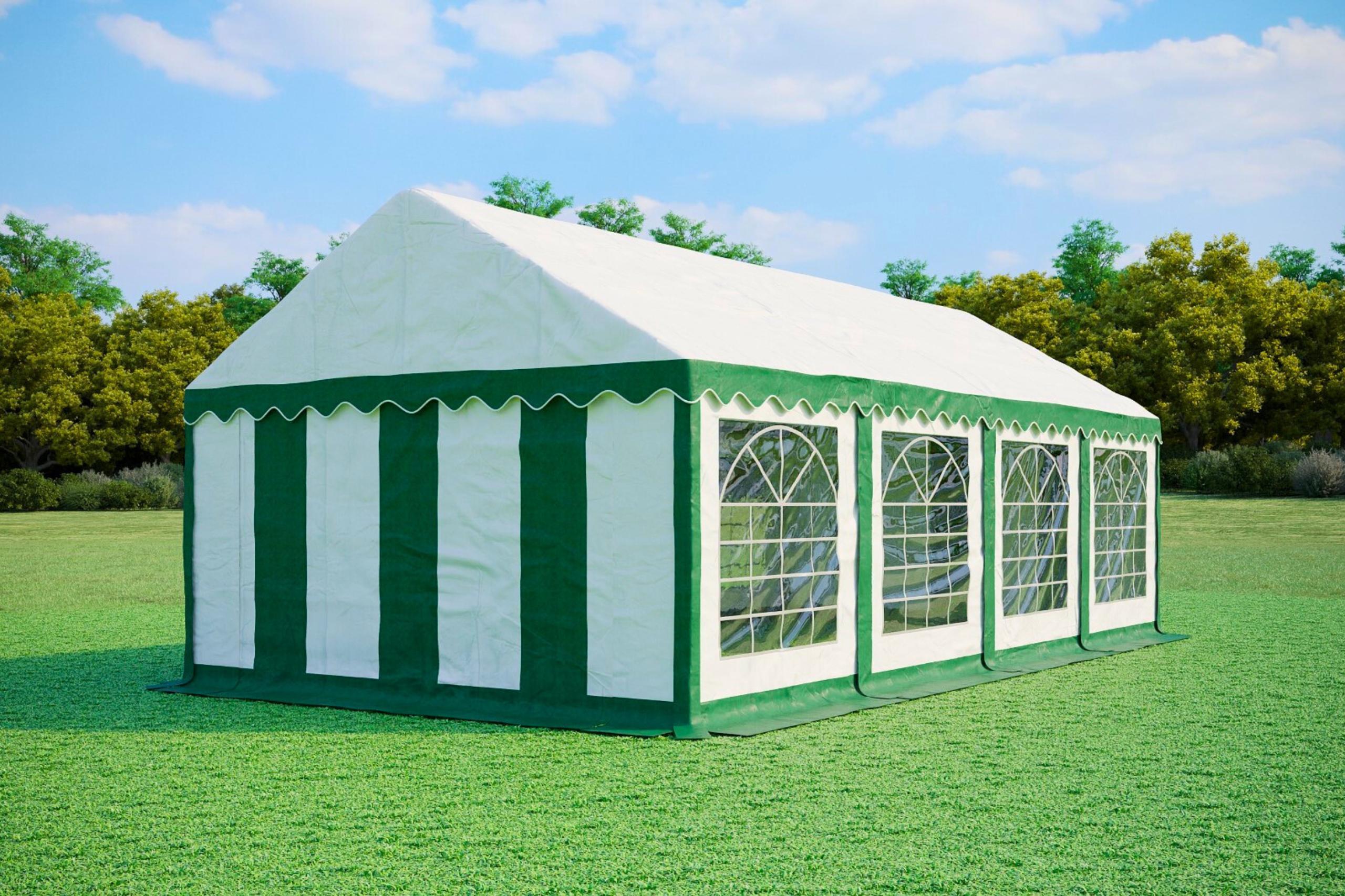 Partyzelt 4x8m - PVC Standard Feuerfest - Grün und Weiß