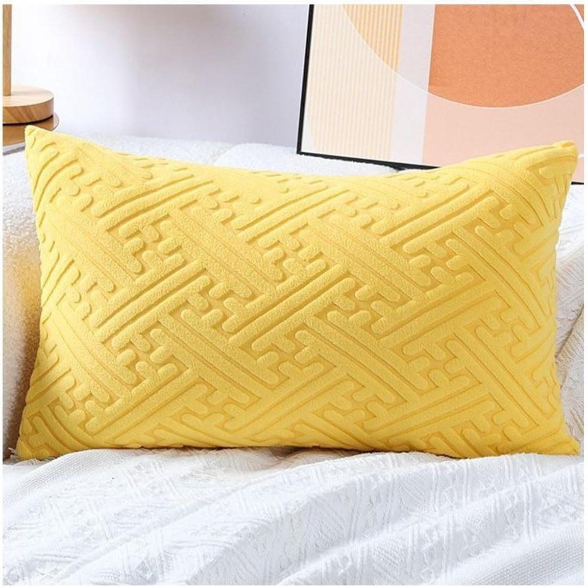 Geel Boho Decoratieve Kussenhoes van Ribfluweel - 35 x 65 cm