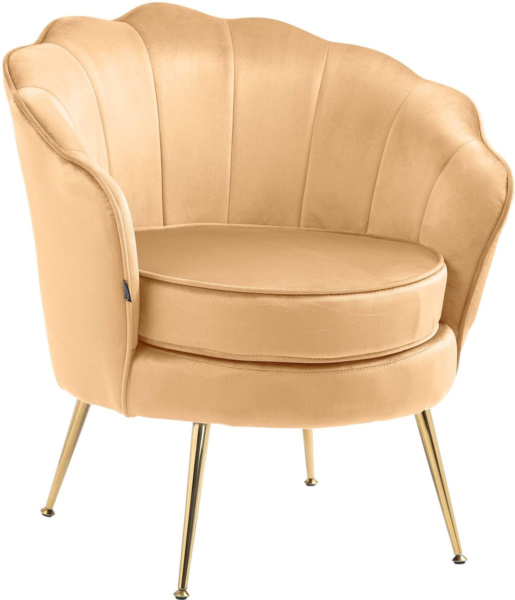 CLP Rosita Fauteuil met armleuning - Geel fluweel - Goudkleurig metalen frame