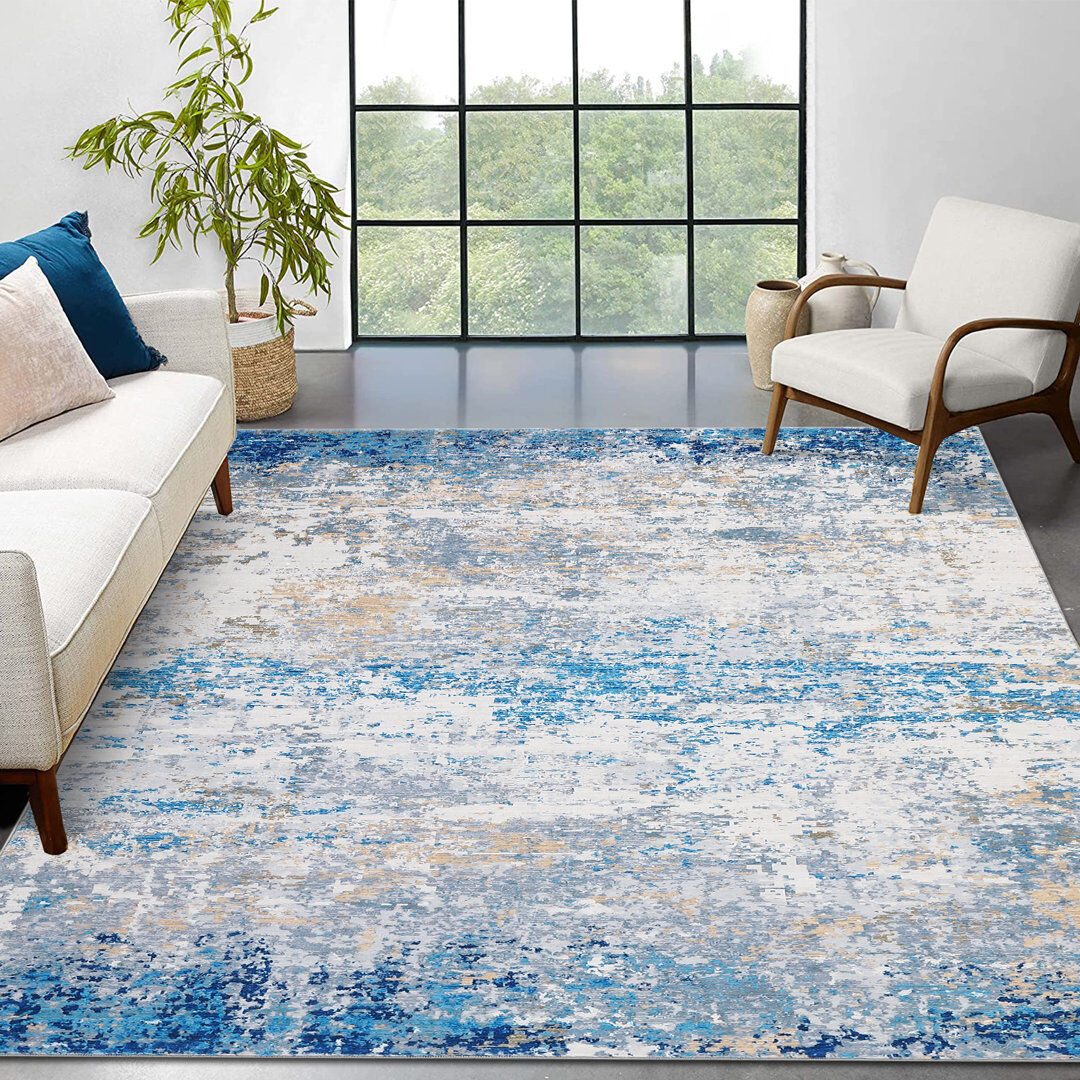 George Oliver Rectangle Abstract Area Rug Gray-blue Rectangle 160 x 230 cm