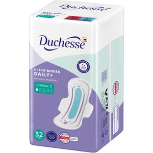 Duchesse Damenbinden Daily+ Normal, Größe 1, geruchsneutralisierend, mit Flügeln, 32 Stück