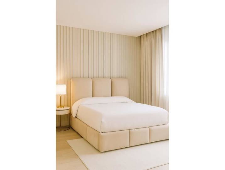 Lit Coffre de Rangement Delphine en Velours – Élégance Douce et Fonctionnalité Optimale (Taille: Beige - Couleur: Lit + sommier