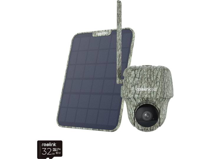 Reolink Go Series G450 avec panneau solaire 2 - 4K 4G LTE PT Wildlife Cam\, détection et reconnaissance des animaux\, vue à 360°\, carte microSD 32 Go
