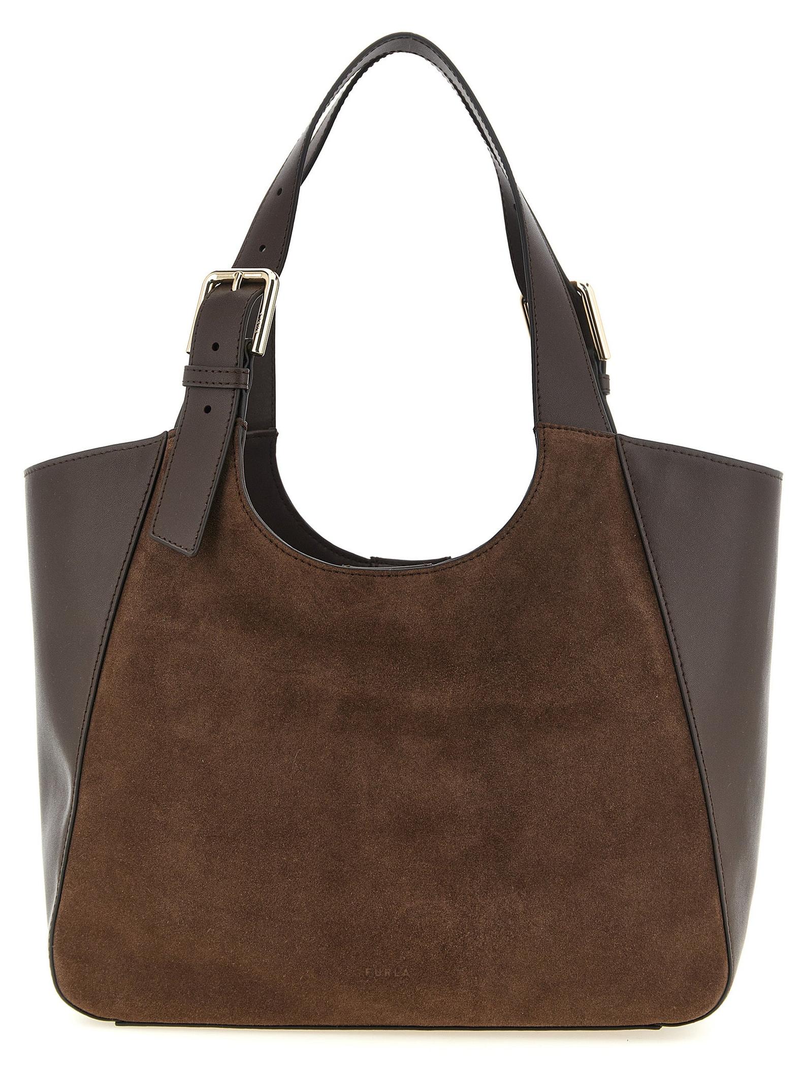 Furla Dora M Shopper braun Wildleder Kalbsleder Schnallen