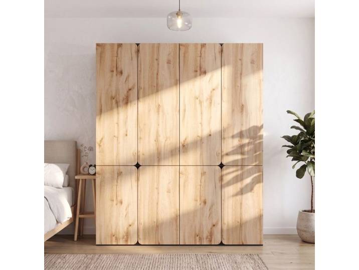 Armoire de Chambre - 180x50x200cm - 8 Portes Battantes 2 Penderies 6 Tiroirs Dressing Moderne Lingère - Chêne Artisan