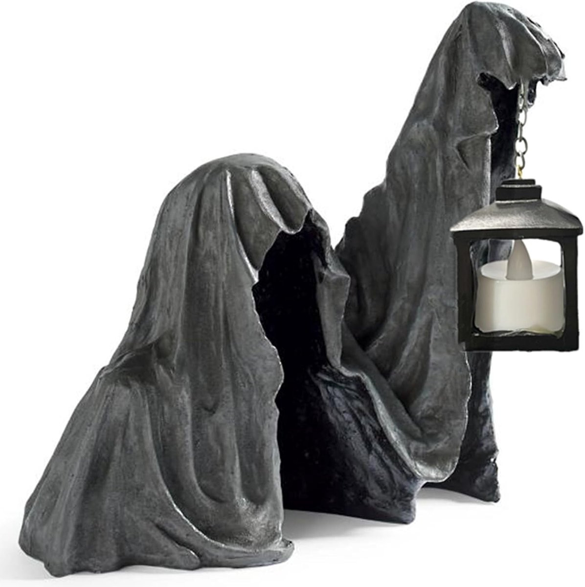 Grim Reaper Standbeeld met Lantaarn - Zwart Halloween Decoratie - 18 x 16 x 10 cm
