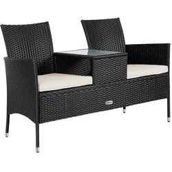 Casaria Casaria Polyrattan Kino Bank Schwarz 143x55x88cm