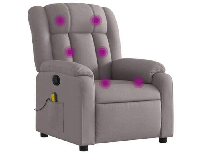 Massagesessel Taupe Stoff mit Fernbedienung und Fußstütze 6 Massagepunkte,USB-Anschluss,Seitentasche,135 Grad Neigung,Holz-Metall-Gestell,110 kg