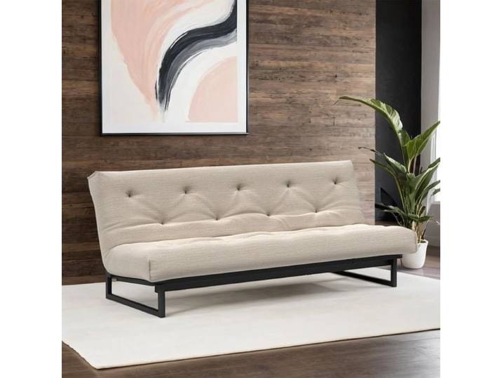 Schlafsofa Frentano Webstoff/Cord mit Lattenrost und Stauraum Mischgewebe 92x200x100cm Sand