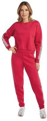 Masseys Rhinestone Jogger Set Casual in Magenta, Size 2X, Cotton/Spandex