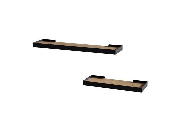 Vicco Wandregal Erni Schwarz/Eiche 60 x 3 cm 2er-Set, Schwarz, Eichefarben, Holzwerkstoff, Rechteckig, 60x3x15 cm, Wohnzimmer, Regal, Wandregal