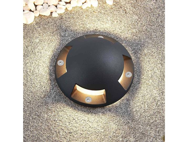 Lindby LED-Bodenstrahler Huban, 15 cm, 4-flammig, anthrazit Huban, schwarz, Aluminium, Modern