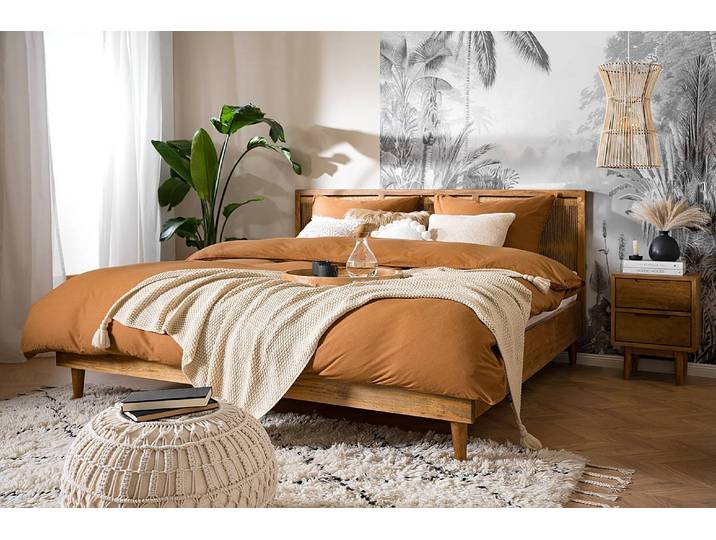 Bettgestell 180 x 200cm Kopfteil: Papiergeflecht Rahmen: Massivholz Mango, lackiert Braun/Beige/Mango Mango