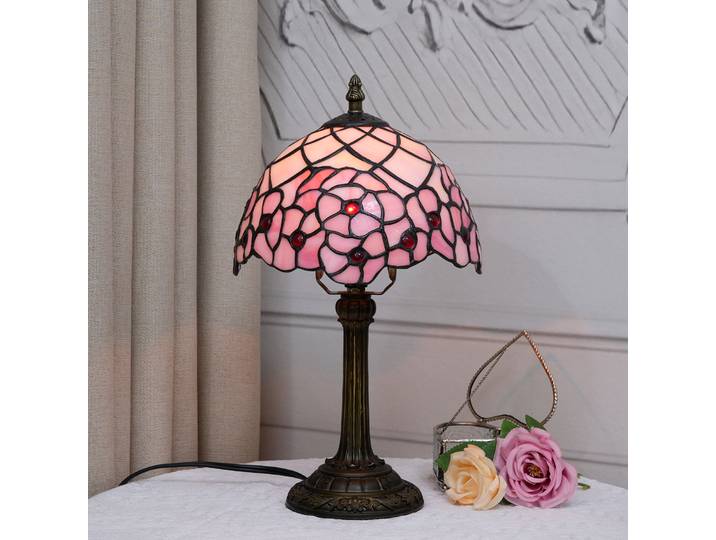 Lampe de table en verre teinté à fleurs de cerisier roses, pour salon, chambre à coucher, dortoir, cuisine, décoration de la maison, cadeau pour la fête des mères, anniversaire