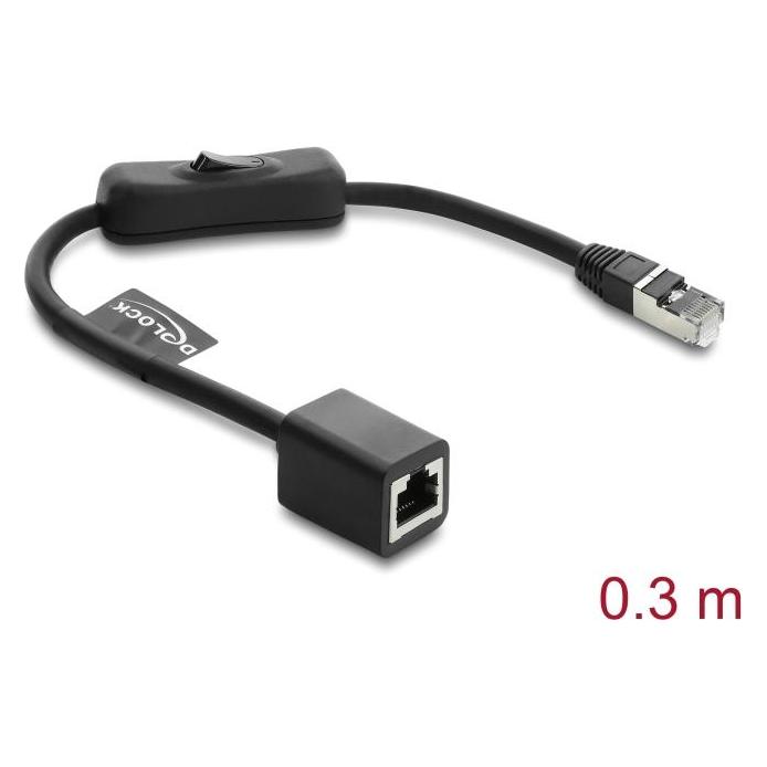 Delock RJ45 Kabel Stecker zu Buchse mit Schalter Cat.6 F/UTP (F/UTP, CAT6, 0.30 m) (81563)