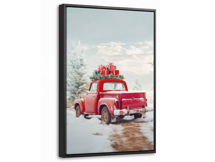 MuchoWow Leinwand Bilder mit Rahmen - Auto - Rot - Geschenke - Winter - Schnee - Weihnachten - 40x60, Rechteckig, 40x60 cm, gerahmt, Bilder & Rahmen, Bilder, Leinwandbilder