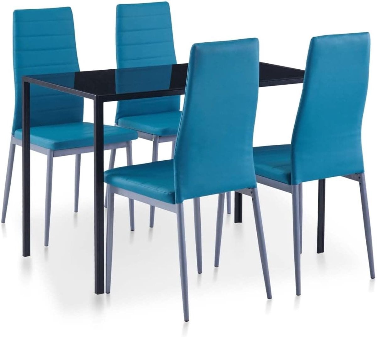 Set van 5 blauwe tafelstoelen van gehard glas voor in de eetkamer of keuken