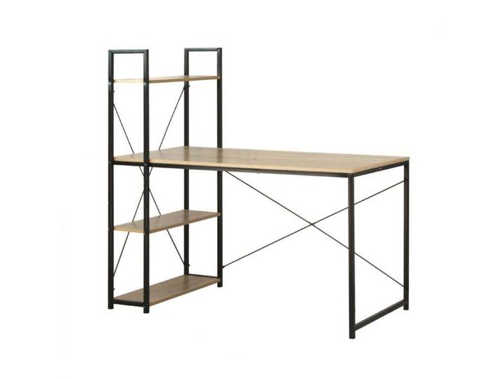 Bureau L120cm avec 4 étagères style industriel - Bois clair - 120 cm X 60 cm X 120 cm - CALICOSY