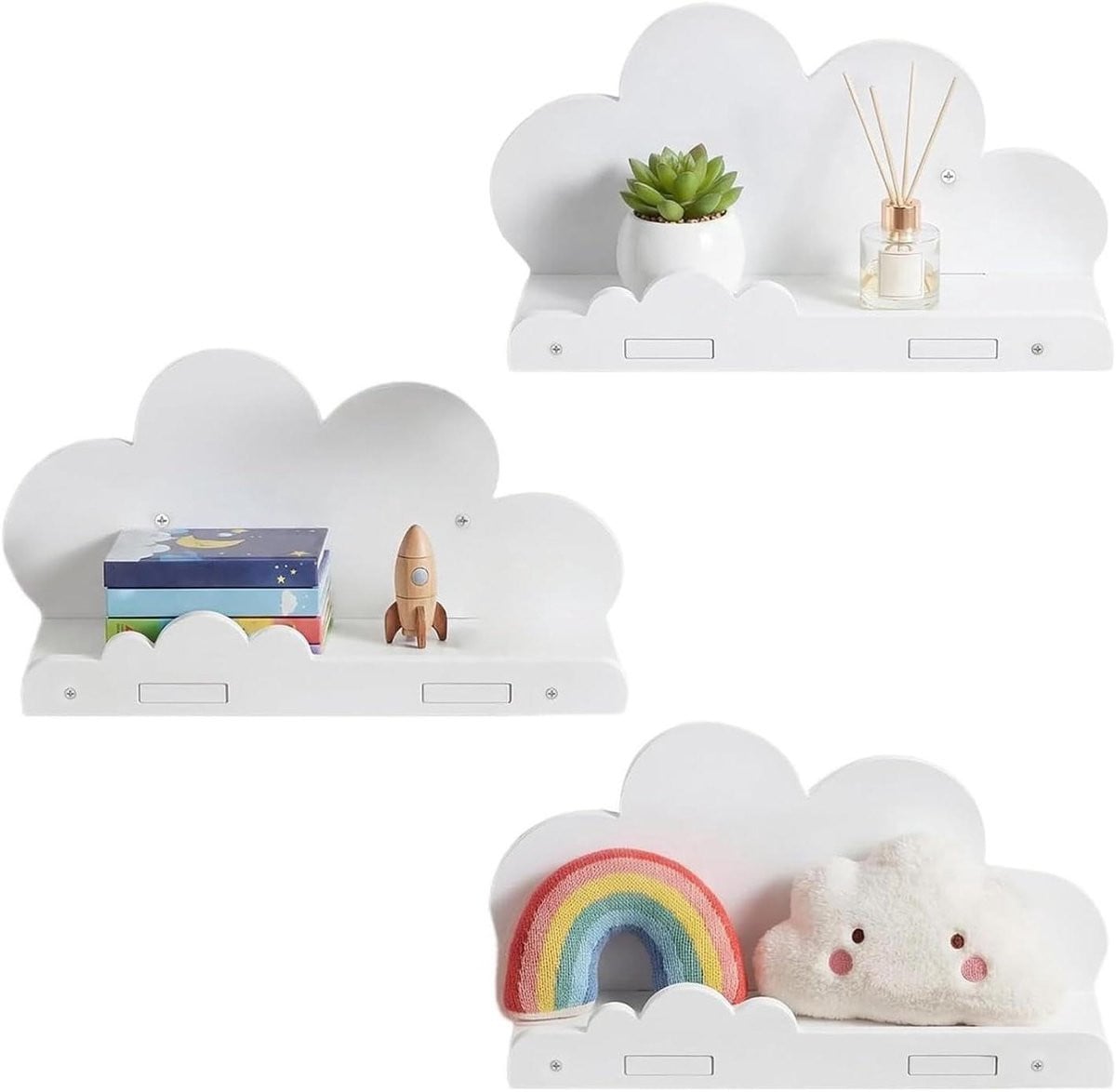 Set van 3 Wolk Wandplanken - Drijvende Decoratie - Wit