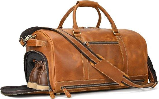 Leren Weekender-Tasche für Herren, Vintage-Reisegepäck für Handgepäck, aus echtem Rindleder, Retro-Sporttasche für Reisen und Wochenendausflüge