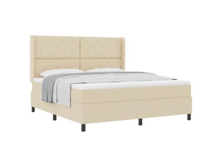 KTHLBRH Boxspringbett mit Kissen creme 200 x 180 cm Stoff Kopfteil verstellbar, 2 Stufen, fester Lattenrost, Taschenfederkernmatratze, mittlere Härte, Kiefernholz, Verwendung