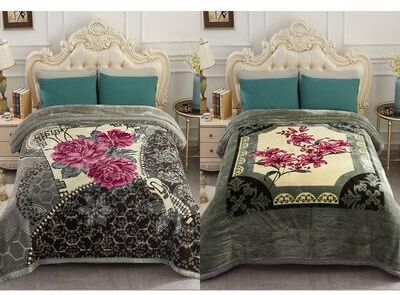 JML "Reversible 2-Ply Raschel Plush Bed Blanket with Two Distinct Designs, 85"" x 95"", 10 lb"