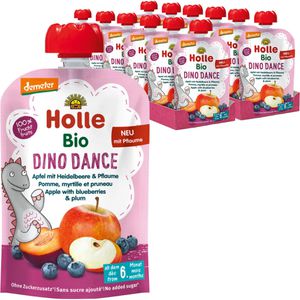 Holle Fruchtpüree Dino Dance, 100% Frucht demeter, BIO, Apfel, Heidelbeere & Pflaume, je 100 g, 12 Stück