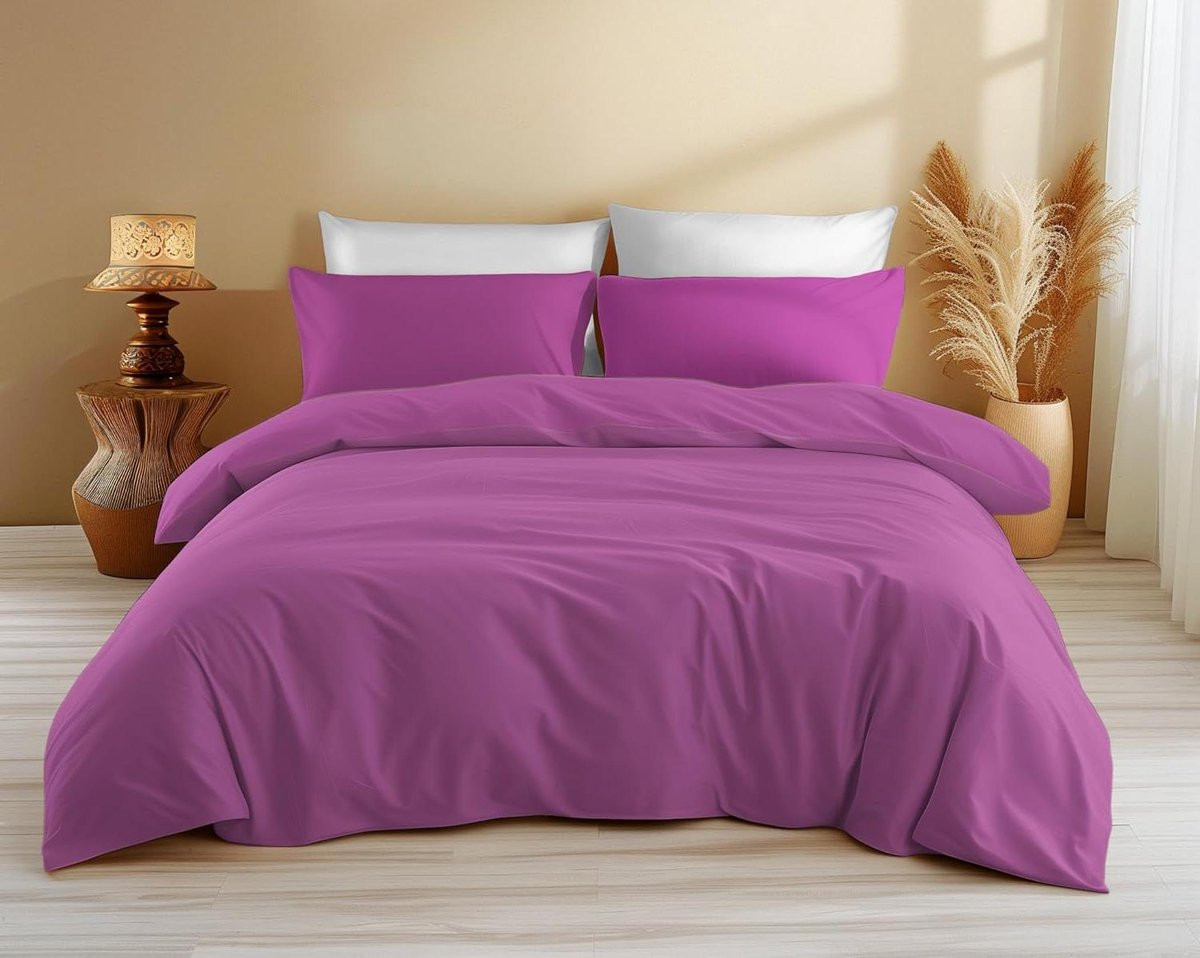Sleep Time Dekbedovertrek van 100% Katoen, Effen Fuchsia, 200 x 200 cm, French Bed