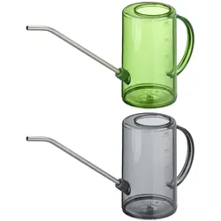 Relaxdays Gießkanne Zimmerpflanzen, 2er Set, 1 l, Kunststoff, Edelstahl, Blumengießkanne für Zimmerpflanzen, grau/grün