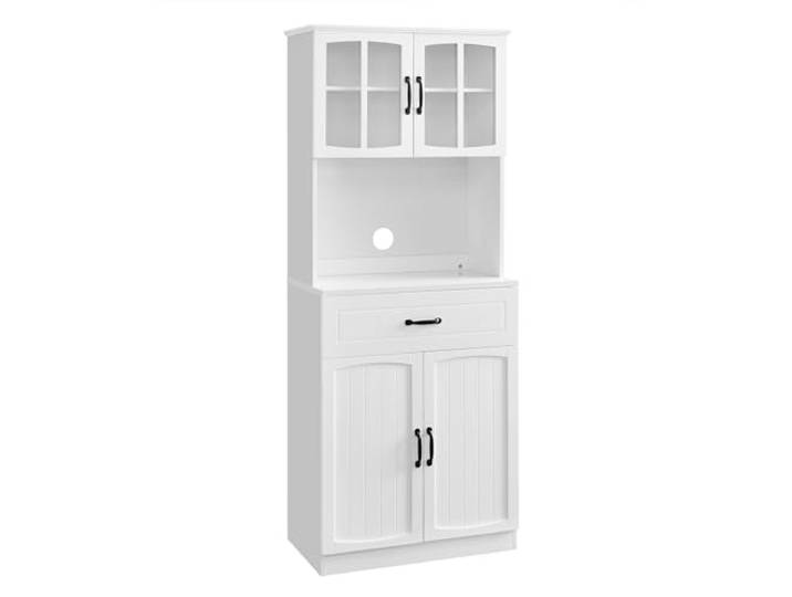 VASAGLE Küchenschrank, für Mikrowellen geeignet, Glastüren, Schublade Mehrzweckschrank, Vorratsschrank, verstellbare Einlegeböden, Kabelloch, Landhausstil, Wolkenweiß, SOFIE Kollektion LSC361W21