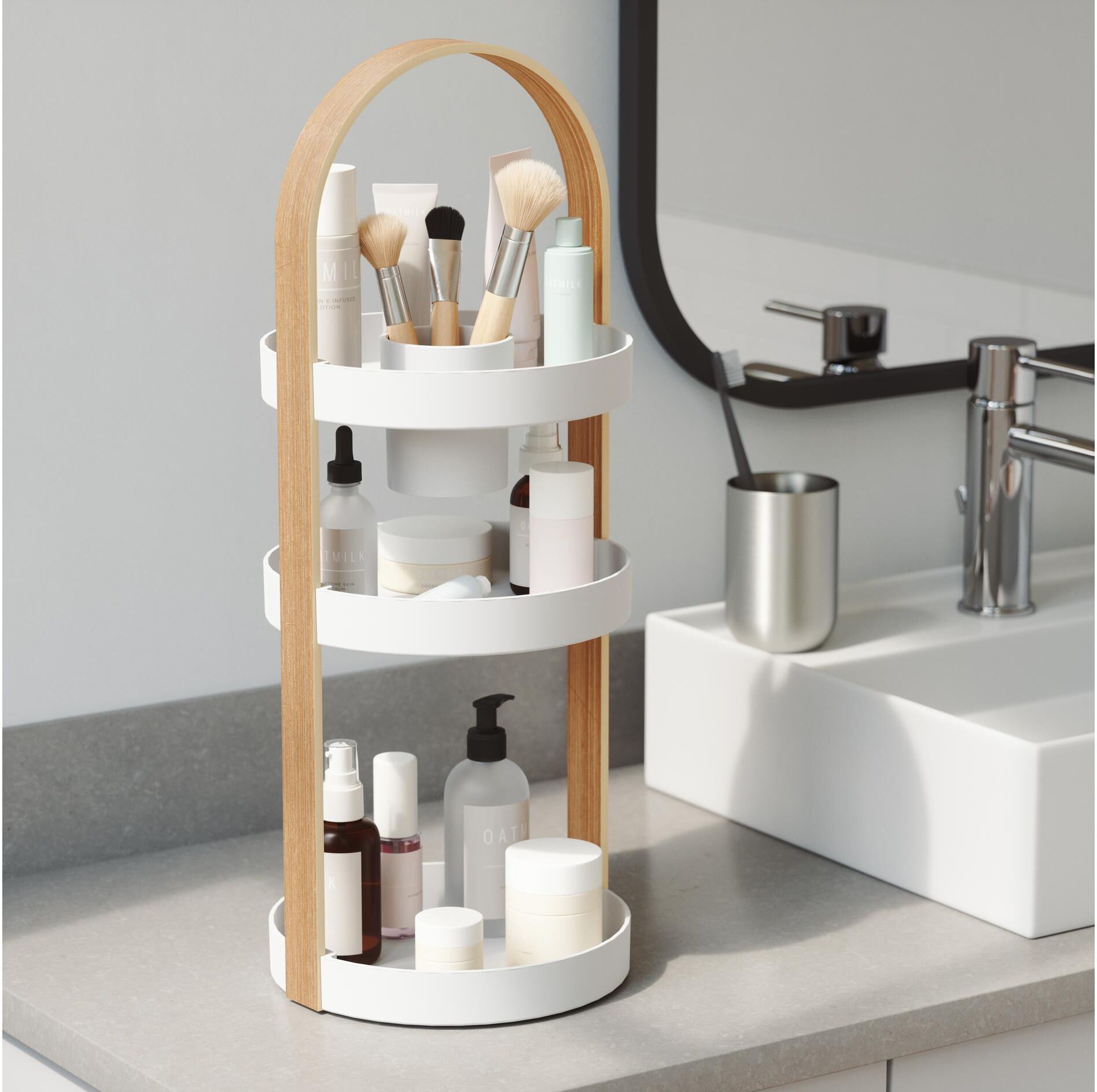 Make-Up Organizer UMBRA "Bellwood", bunt, H:40cm Ø:22cm, Kunststoff, Kosmetikaufbewahrungen, Make-Up Organizer bunt Einheitsgröße