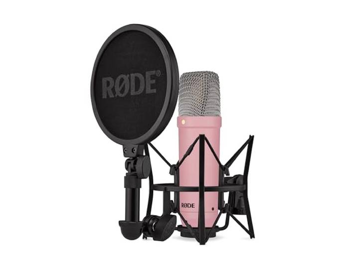 RØDE NT1 Signature Series grootmembraan condensatormicrofoon met shockmount, popfilter en XLR-kabel voor muziekproductie, vocale opnames, streaming en podcasting (Roze)