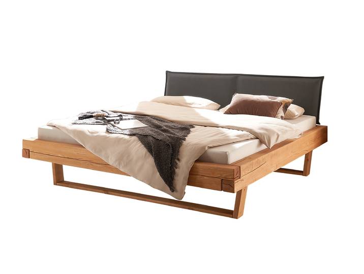 Balkenbett 180 cm Kiefer massiv Polsterkopfteil - U-Gestell - JOREN