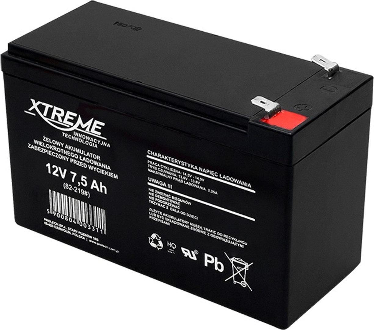 Xtreme Gelaccu AGM Gelaccu, onderhoudsvrij, 12V, 7,5Ah