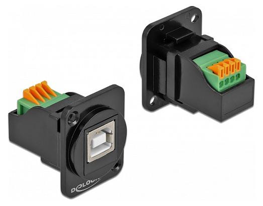 Delock D-type module USB 2.0 Type-B female naar schroefklemmenblok zwart
