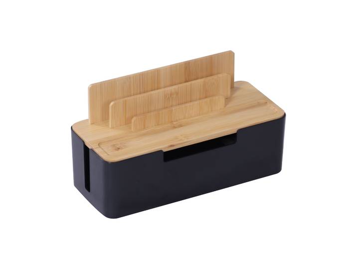 Kabelbox mit Handyhalter Hellbraun-Schwarz