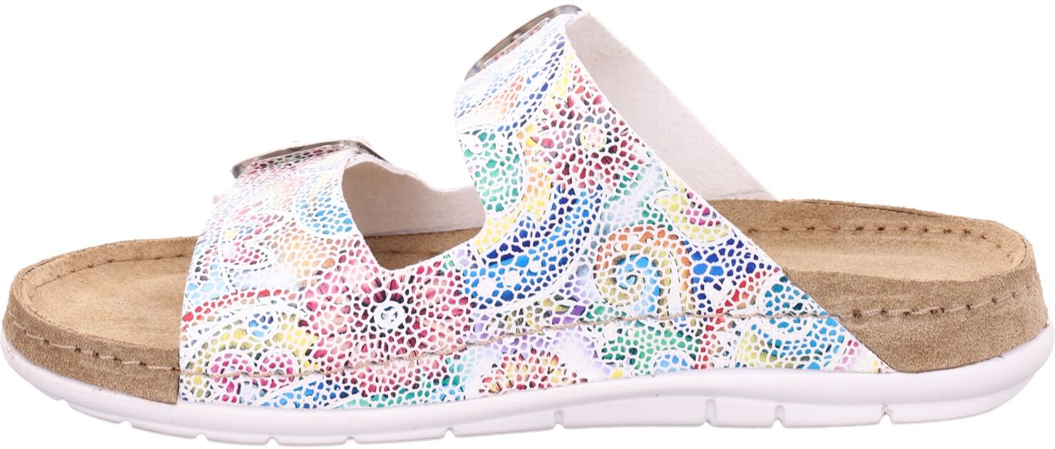 Pantolette ROHDE "Rodigo-D", Damen, Gr. 35, bunt (weiß multicolor), Lederimitat, mehrfarbig, Schuhe Pantolette, Sommerschuh, Hausschuh mit vorgeformtem Softfussbett weiß multicolor 35