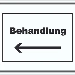 HB-Druck Behandlung Schild mit Text und Richtungspfeil links Behandlungsraum waagerecht A1 (594x841mm)